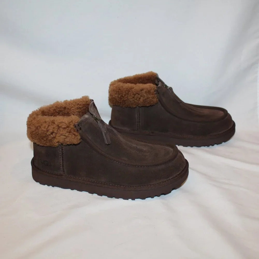 NIB UGG WOMEN'S FUNKARRA ZIP FRONT SHEARLING CUFF SUEDE ANKLE‎ BOOTS